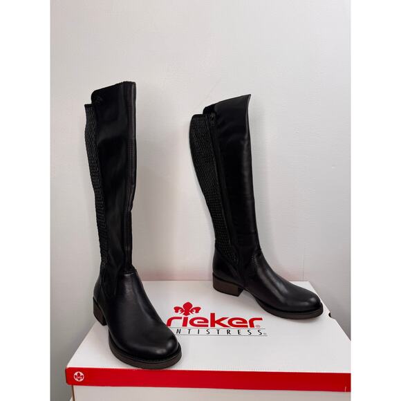 RIEKER Boots 38 Faith Black Smooth Leather Stretch Zip Tall Boot Z9591-00 NEW - Picture 11 of 11